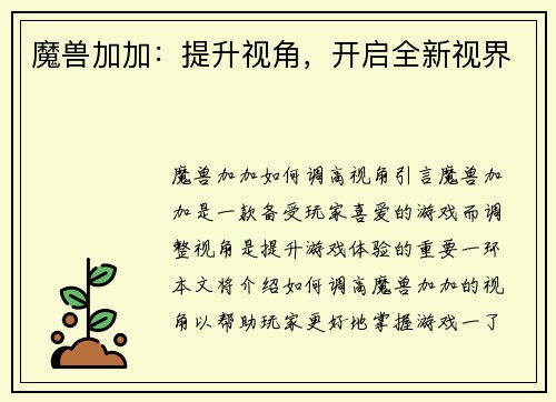 魔兽加加：提升视角，开启全新视界